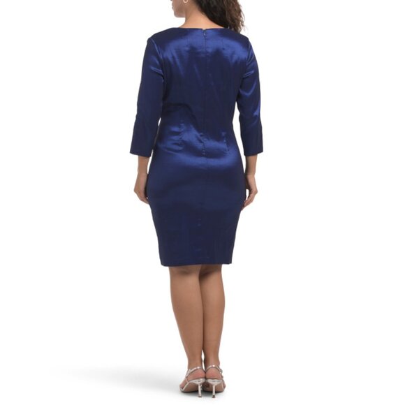 ALEX EVENINGS Royal Three-quarter Sleeve Satin Mini Sheath Dress - Picture 2 of 2